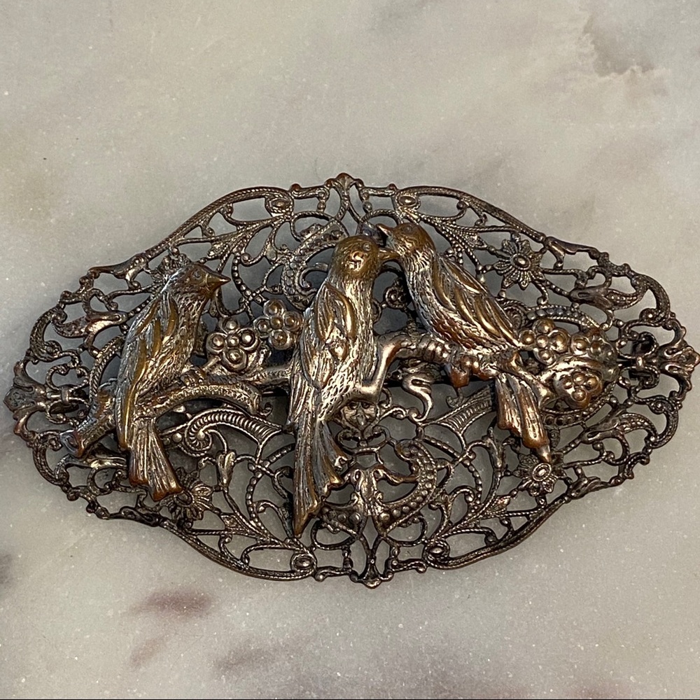 vintage Filigree Three Bird Brooch sterling silver antique - Picture 3 of 4